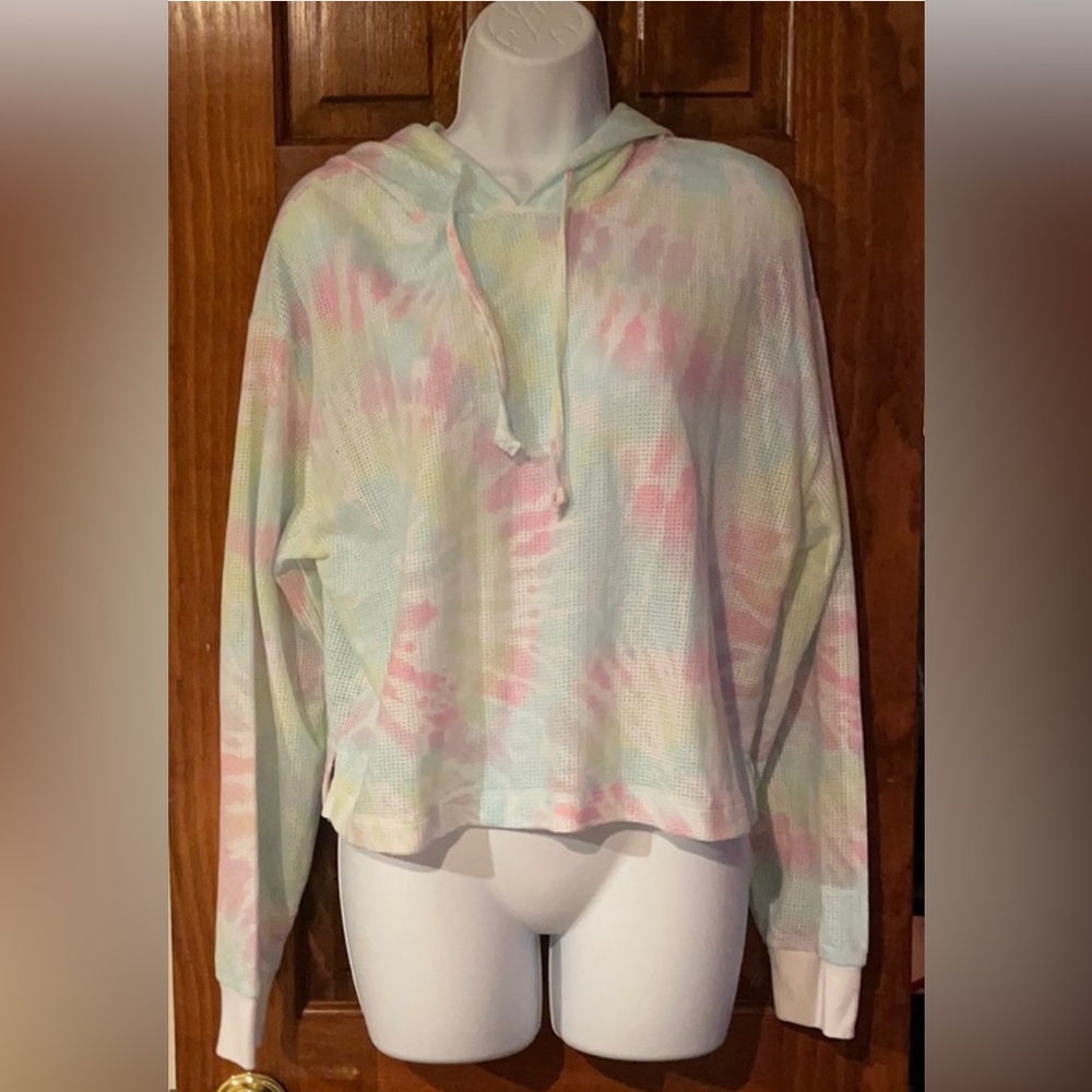 PINK Victoria’s Secret Multi-colored Mesh Crop Top w/ Hoodie NWT